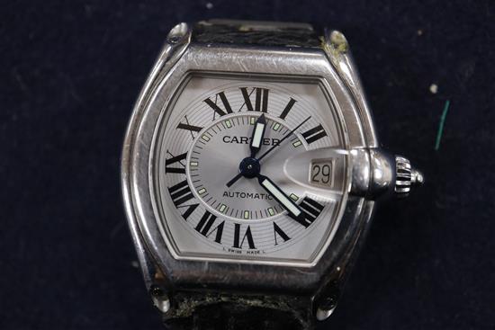 A gentlemans stainless steel Cartier Roadster automatic wrist watch, case back numbered 364490CD 2510,